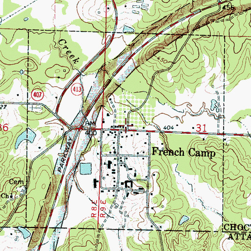 Topographic Map of French Camp Volunteer Fire Department, MS