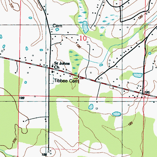 Topographic Map of Clay County Volunteer Fire Department Unit 200 Tibbee, MS