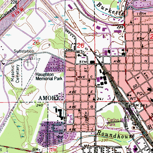 Topographic Map of Amory Fire and Rescue Department Station 2, MS