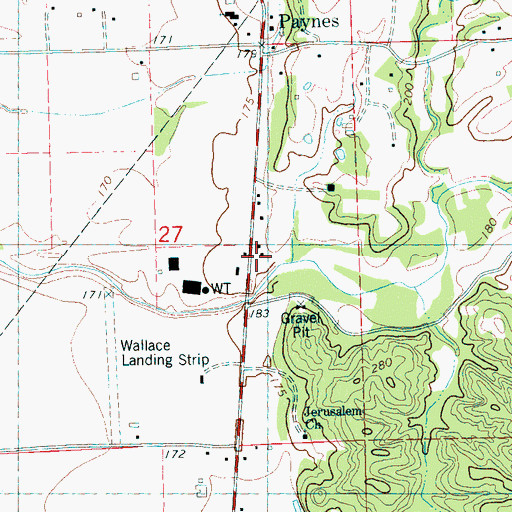 Topographic Map of Paynes Fire Department, MS