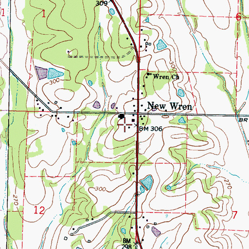Topographic Map of Wren Volunteer Fire Department Station 1, MS