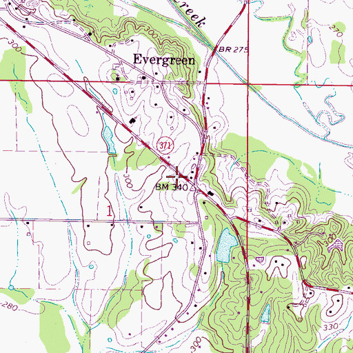 Topographic Map of Evergreen - Carolina Volunteer Fire Department Station 300, MS