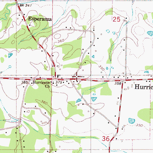 Topographic Map of Hurricane Volunteer Fire Department, MS