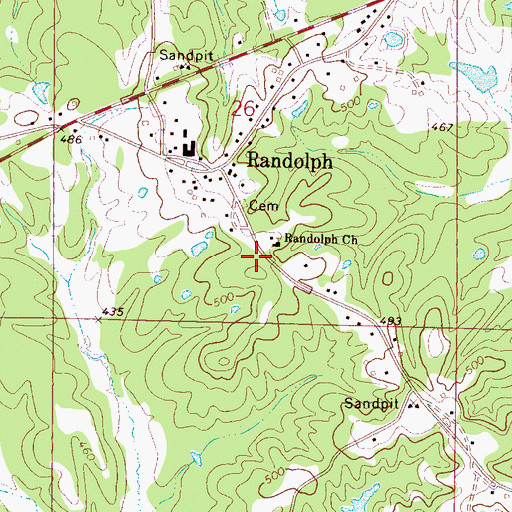 Topographic Map of Randolph Volunteer Fire Department, MS