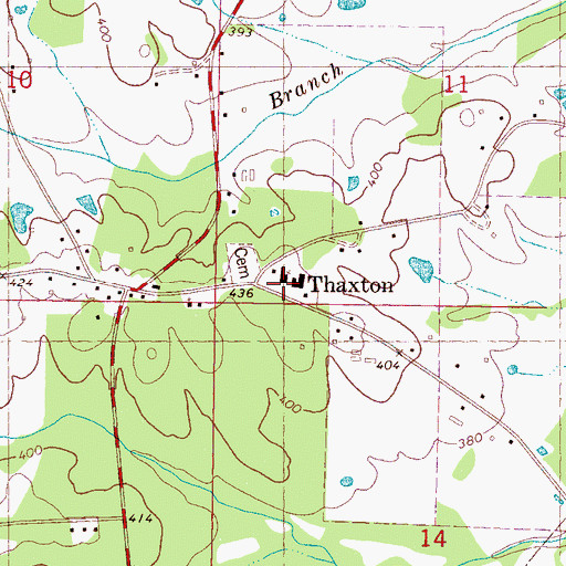 Topographic Map of Thaxton Volunteer Fire Department, MS