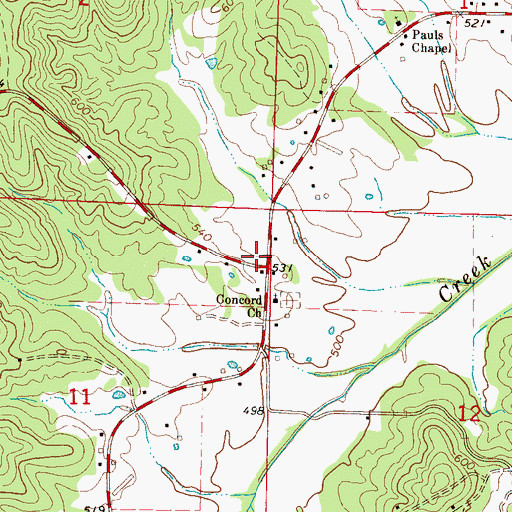 Topographic Map of Dry Creek Volunteer Fire Department, MS