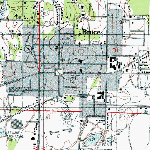 Topographic Map of Bruce Fire Department, MS