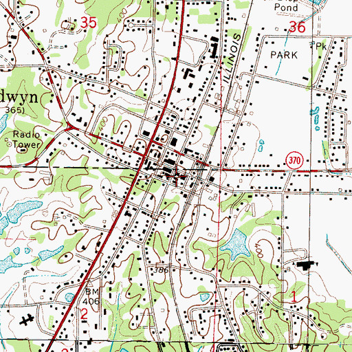 Topographic Map of Baldwyn Fire Department, MS