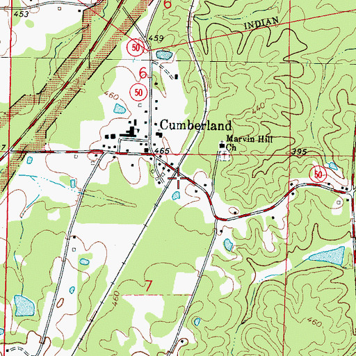 Topographic Map of Cumberland Volunteer Fire Department, MS