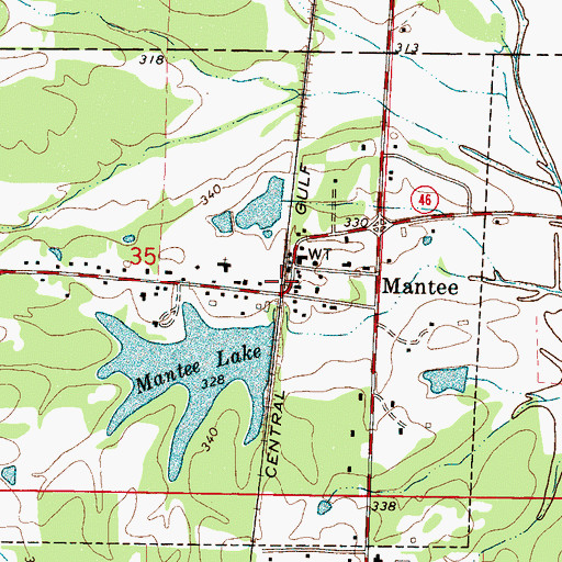 Topographic Map of Mantee Volunteer Fire Department, MS