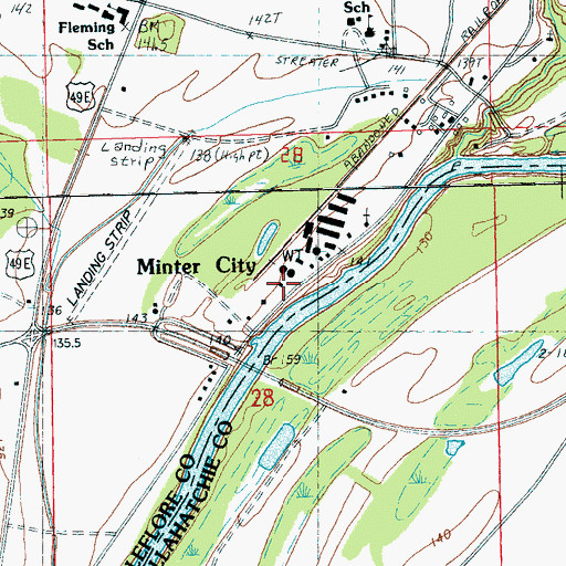 Topographic Map of Minter City Fire Department, MS