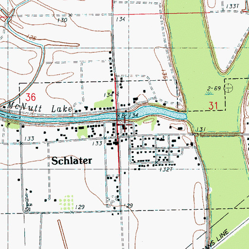 Topographic Map of Schlater Volunteer Fire Department, MS