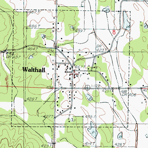 Topographic Map of Walthall Volunteer Fire Department, MS
