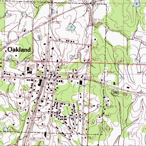 Topographic Map of Oakland Volunteer Fire Department, MS
