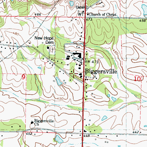 Topographic Map of Biggersville Volunteer Fire Department, MS