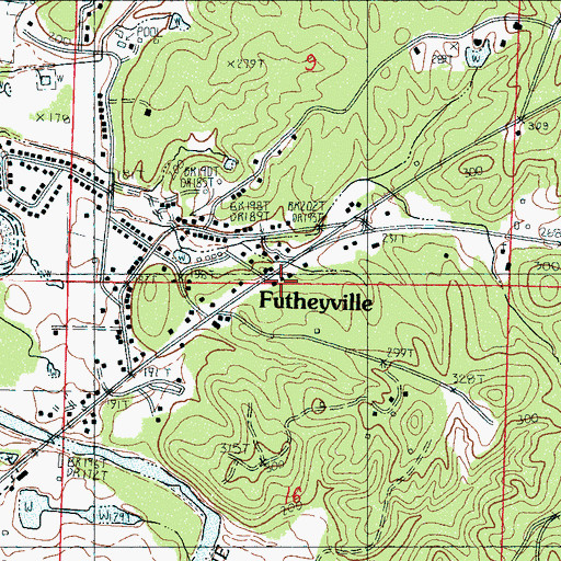 Topographic Map of Tie Plant Volunteer Fire Department, MS