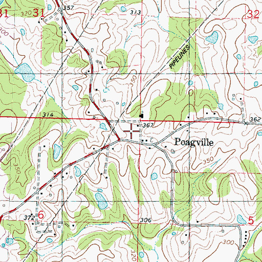 Topographic Map of Poagville Volunteer Fire Department, MS