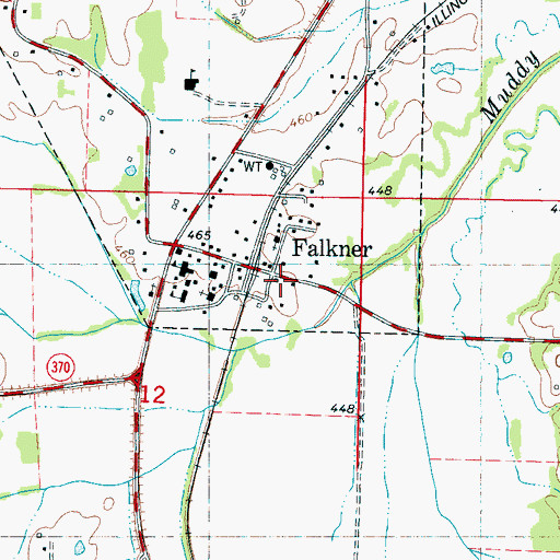 Topographic Map of Falkner Volunteer Fire Department, MS