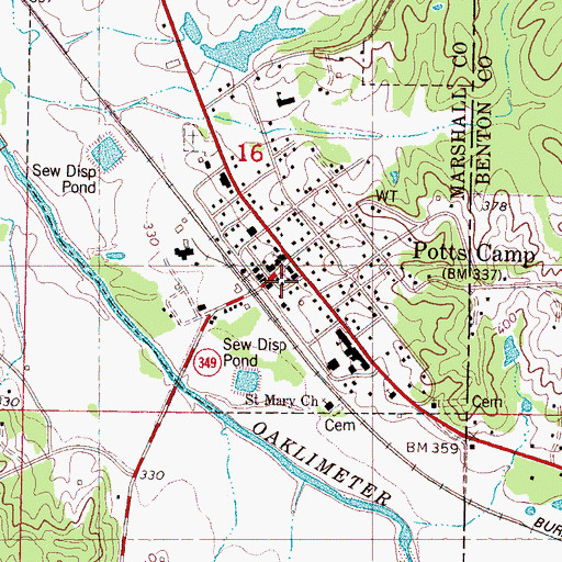 Topographic Map of Potts Camp Volunteer Fire Department, MS