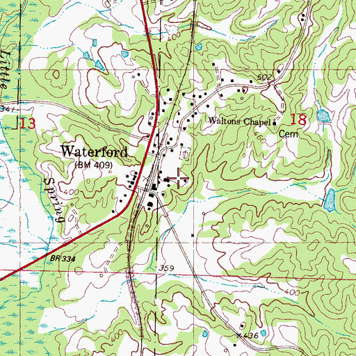 Topographic Map of Waterford Volunteer Fire Department, MS