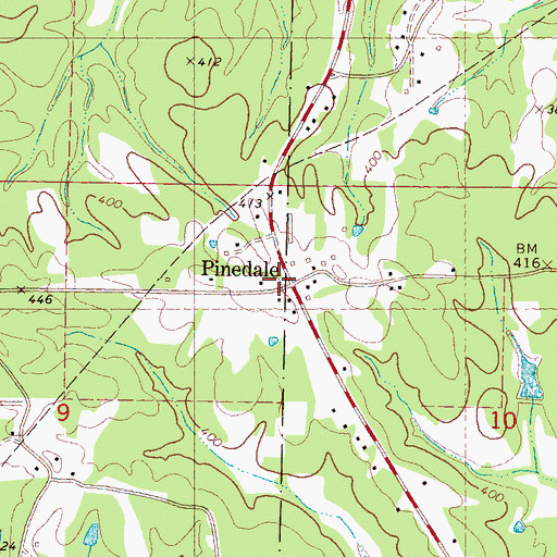 Topographic Map of Pinedale Volunteer Fire Department, MS