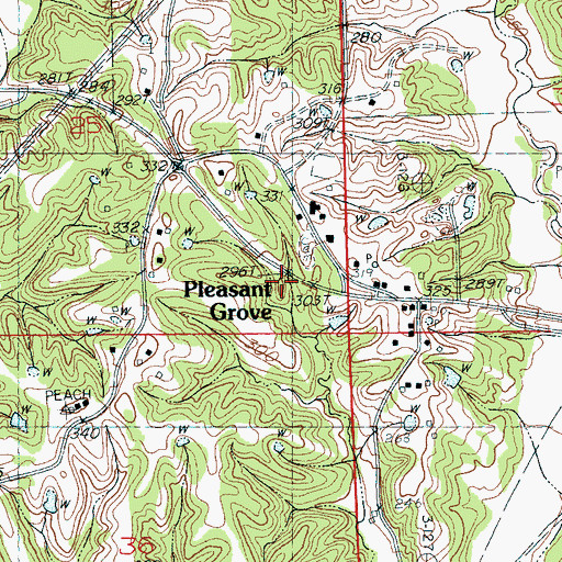 Topographic Map of Pleasant Grove Volunteer Fire Department, MS
