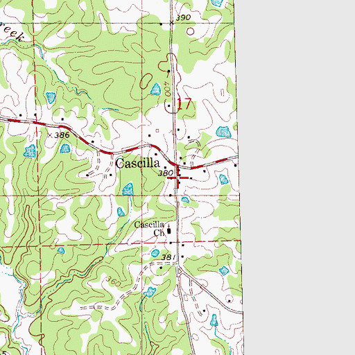 Topographic Map of Cascilla Volunteer Fire Department, MS