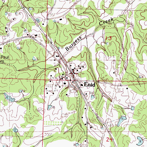 Topographic Map of Enid Volunteer Fire Department, MS