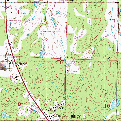 Topographic Map of Lafayette County Volunteer Fire Department Station 10 Headquarters, MS