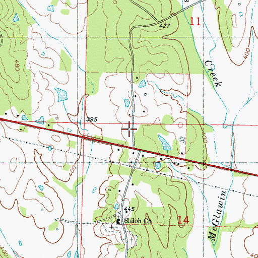 Topographic Map of Lafayette County Volunteer Fire Department Station 11, MS