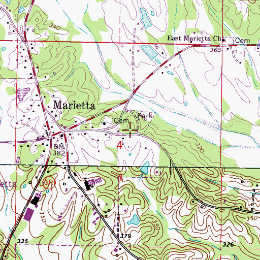 Topographic Map of Marietta Volunteer Fire Department, MS