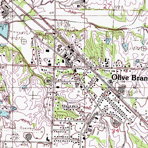 Topographic Map of Olive Branch Fire Department Station 1, MS