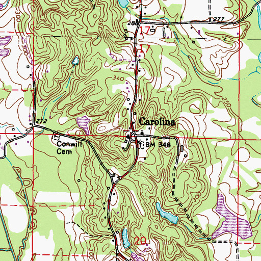 Topographic Map of Evergreen - Carolina Volunteer Fire Department Station 301, MS