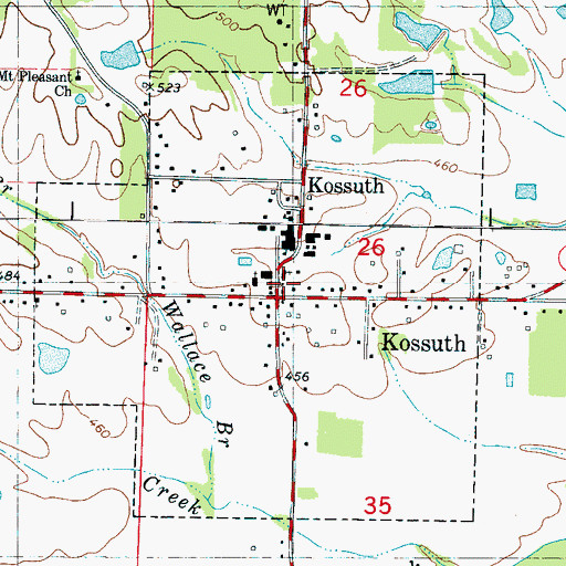 Topographic Map of Kossuth Volunteer Fire Department, MS