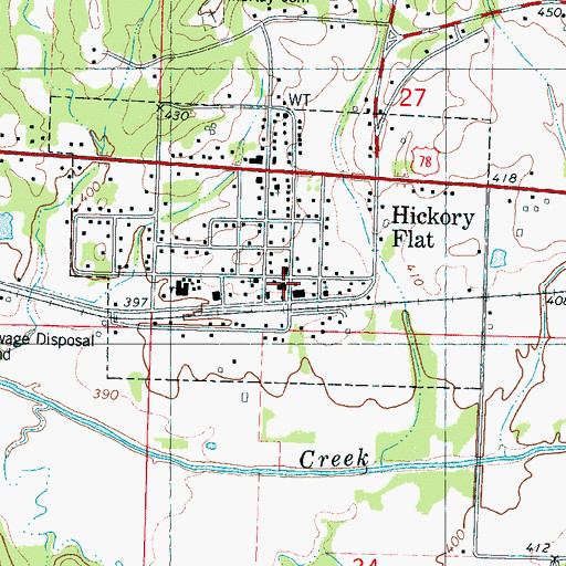 Topographic Map of Hickory Flat Volunteer Fire Department, MS
