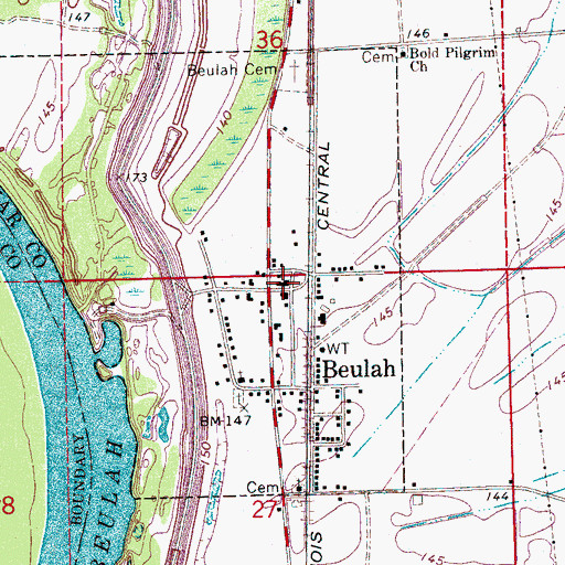 Topographic Map of Beulah Fire Department, MS