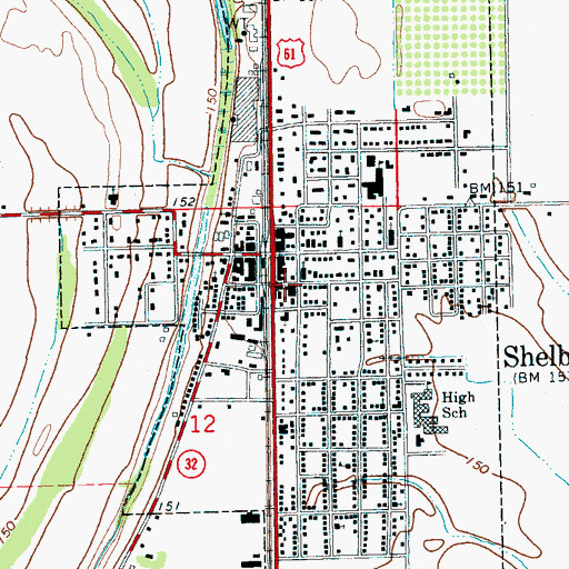 Topographic Map of Shelby Volunteer Fire Department Station 7, MS