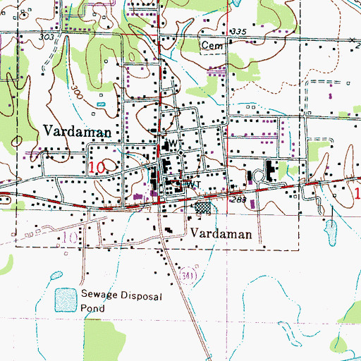 Topographic Map of Vardaman Volunteer Fire Department, MS