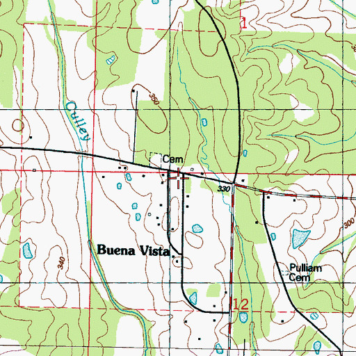 Topographic Map of Southeast Chickasaw Volunteer Fire Department, MS