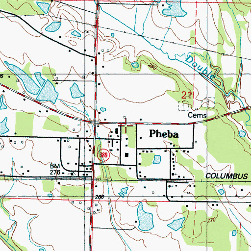 Topographic Map of Clay County Volunteer Fire Department Unit 500 Pheba, MS