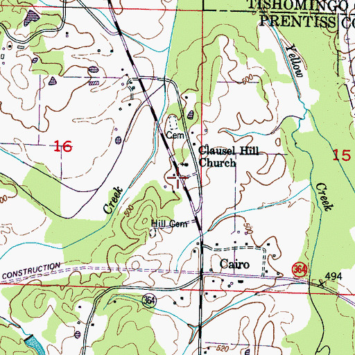 Topographic Map of Cairo Volunteer Fire Department, MS