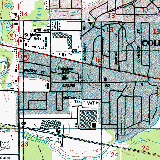 Topographic Map of Columbus Fire and Rescue Station 4, MS