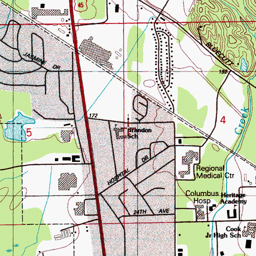 Topographic Map of Columbus Fire and Rescue Station 3, MS