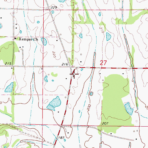 Topographic Map of 3 Mile Corner Volunteer Fire Department, MS