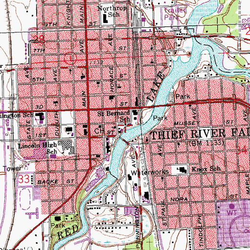 Topographic Map of Thief River Falls Fire Department, MN