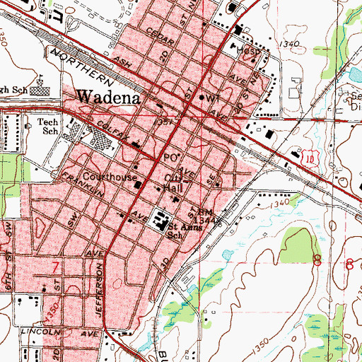 Topographic Map of Wadena Fire Department, MN