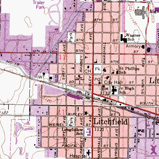 Topographic Map of Litchfield Rescue Squad, MN