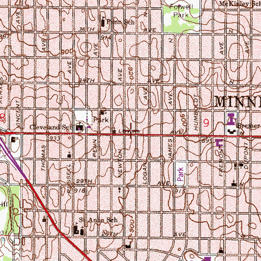 Topographic Map of Minneapolis Fire Department Station 14, MN