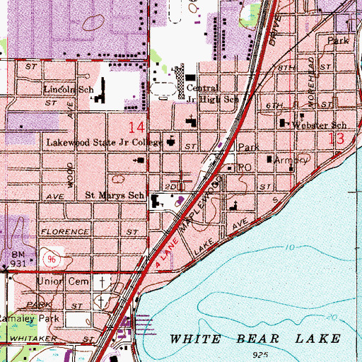 Topographic Map of White Bear Lake Fire Department Station 1, MN