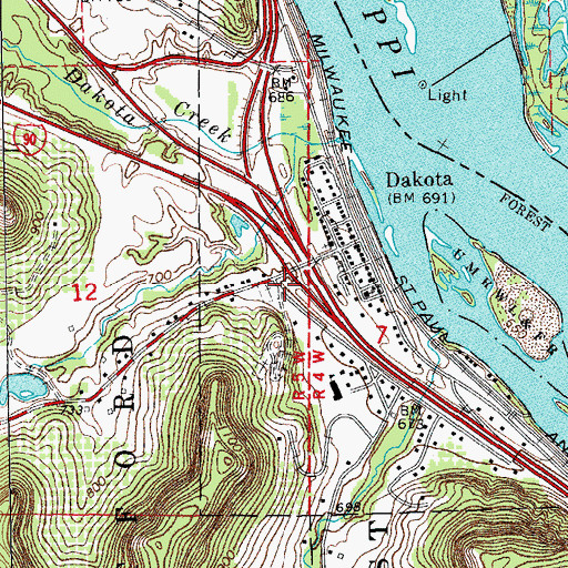 Topographic Map of Dakota Fire and Rescue Department, MN